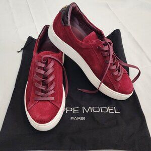Philippe Model | Dark Red Suede Lace Up Sneakers
